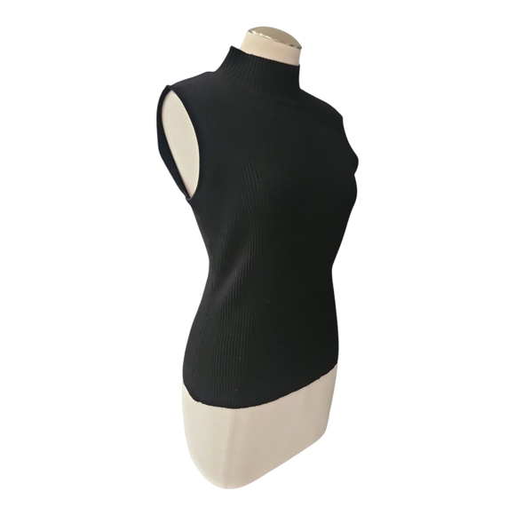 Joseph A. Qu'est-Cequecest Black Sleeveless Mock Neck Top Size L | Rayon Nylon - Picture 1 of 7